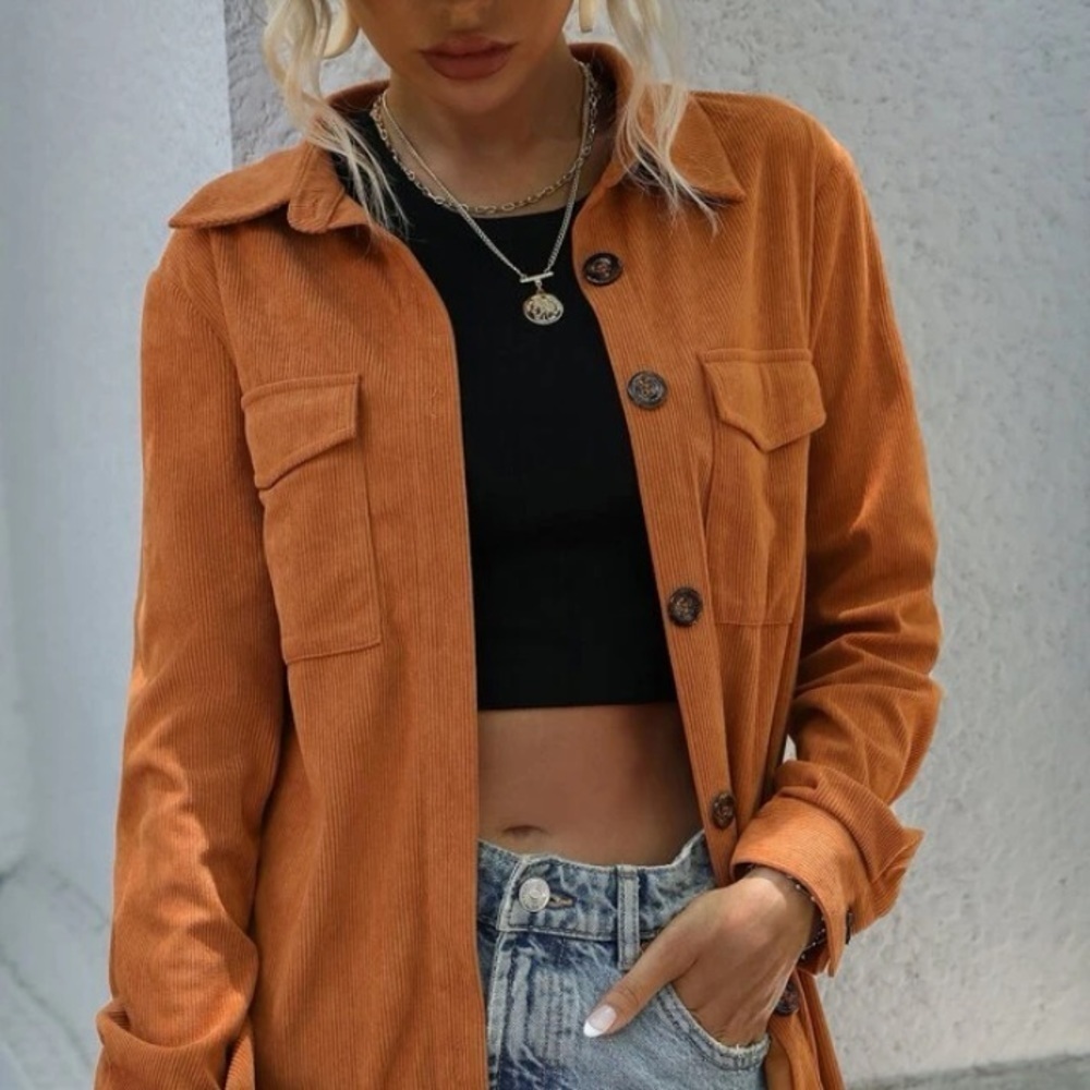 corduroy button down long sleeve jacket - Picture 8 of 9
